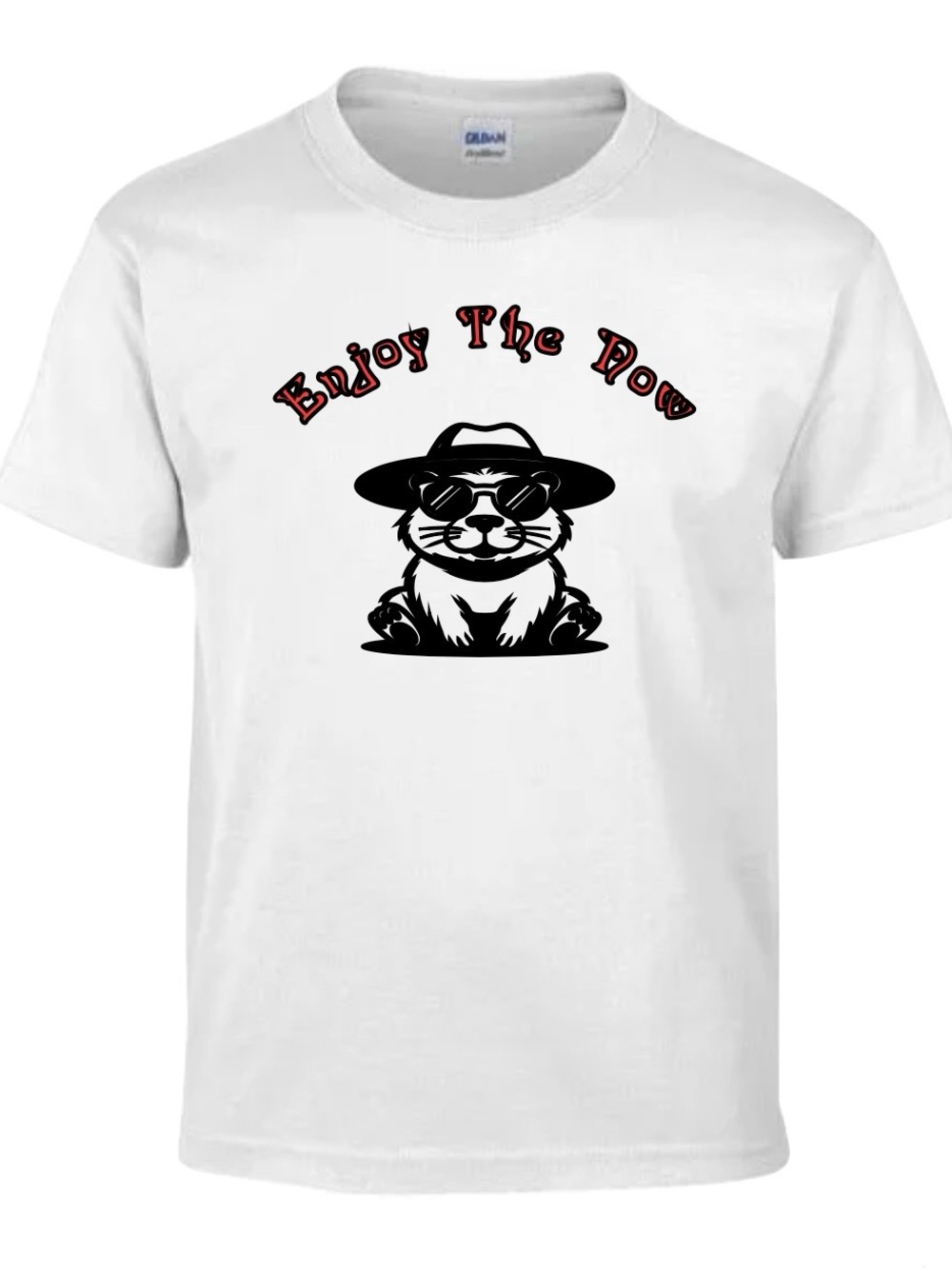 Gildan White T‑Shirt with Black and Red Graphic